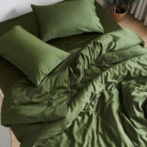 DOZ by SIJO Bamboo Fitted Sheet + Pillowcase Twin Forest Green NWT